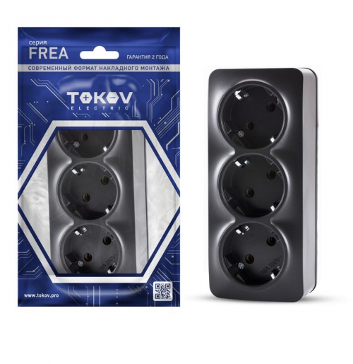 Розетка 3-м ОП Frea 16А IP20 250В с заземл. АБС-пластик карбон TOKOV ELECTRIC TKE-FR-R3Z-C14 TKE-FR-R3Z-C14