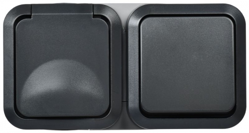 Блок ОП розетка + выключ. горизонт. TORS 16А IP55 TS142 графит IEK TS-G10-6-55-V-K53 TS-G10-6-55-V-K53