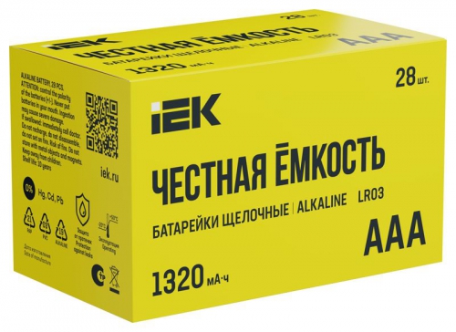 Элемент питания алкалиновый AAA/LR03 Alkaline бокс (уп.28шт) IEK ABT-LR03-OP-B28 ABT-LR03-OP-B28