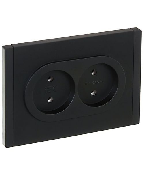 Розетка 2-м СП FORTE&PIANO FP126 10А без заземл. без защ. шторок безвинт. крепл. черн. IEK FP-R20-10-1-K02 FP-R20-10-1-K02