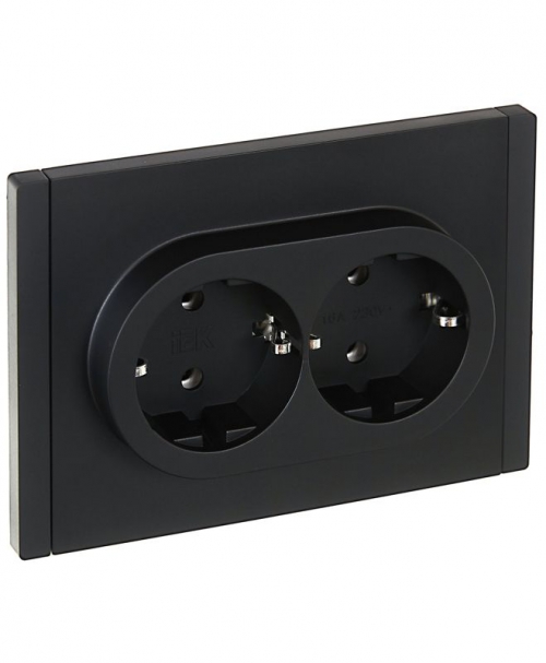 Розетка 2-м СП FORTE&PIANO FP124 16А с заземл. без защ. шторок безвинт. крепл. черн. IEK FP-R21-16-1-K02 FP-R21-16-1-K02