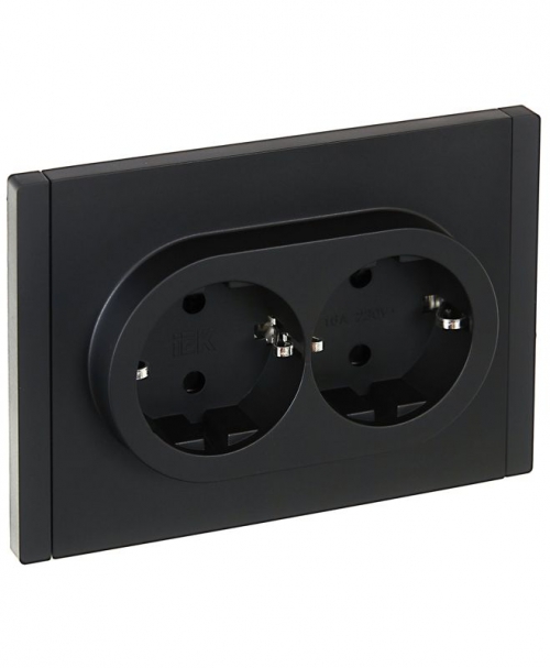 Розетка 2-м СП FORTE&PIANO FP123 16А с заземл. защ. шторки безвинт. крепл. черн. IEK FP-R24-16-1-K02 FP-R24-16-1-K02