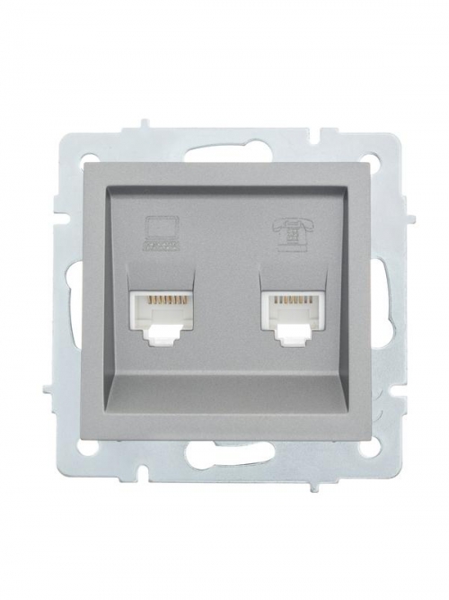 Розетка компьютерная + телефонная 2-м СП Vesna механизм платина LEZARD 742-3588-143 742-3588-143