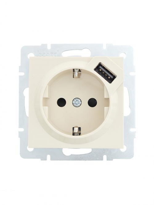 Розетка 1-м СП Vesna с заземл. с заряд. устройством USB механизм крем. LEZARD 742-0388-181 742-0388-181