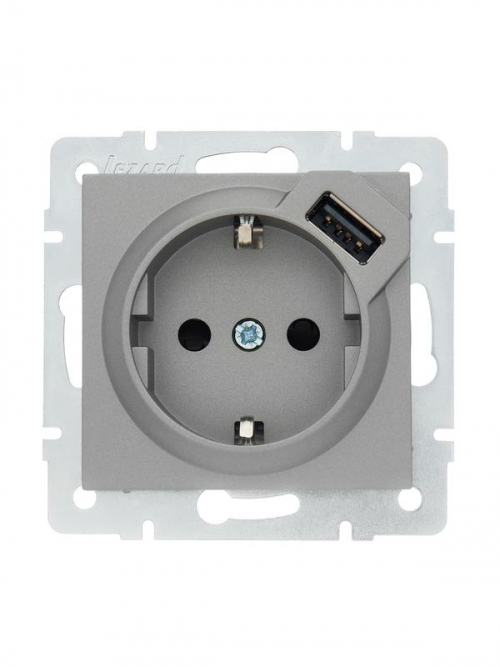 Розетка 1-м СП Vesna с заземл. с заряд. устройством USB механизм платина LEZARD 742-3588-181 742-3588-181