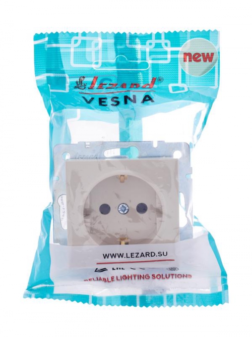 Розетка 1-м СП Vesna с заземл. защ. шторки ПБТ механизм крем. LEZARD 742-0388-124B 742-0388-124B