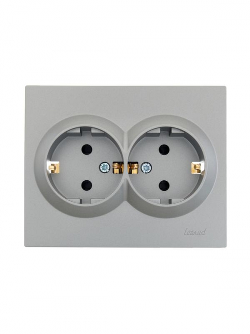Розетка 2-м СП VESNA с заземл. со шторками ПБТ платина LEZARD 742-3500-178B 742-3500-178B