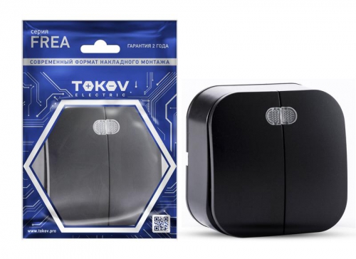 Выключатель 2-кл. ОП Frea 10А IP20 250В с индикацией АБС-пластик карбон TOKOV ELECTRIC TKE-FR-V2I-C14 TKE-FR-V2I-C14