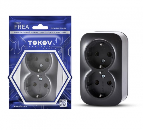 Розетка 2-м ОП Frea 16А IP20 250В с заземл. АБС-пластик карбон TOKOV ELECTRIC TKE-FR-R2Z-C14 TKE-FR-R2Z-C14