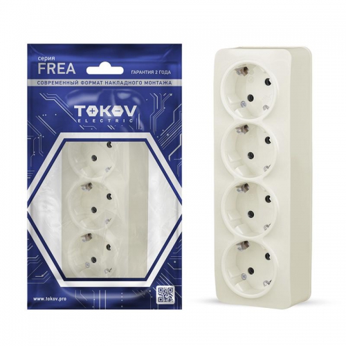 Розетка 4-м ОП Frea 16А IP20 250В с заземл. АБС-пластик беж. TOKOV ELECTRIC TKE-FR-R4Z-C02 TKE-FR-R4Z-C02