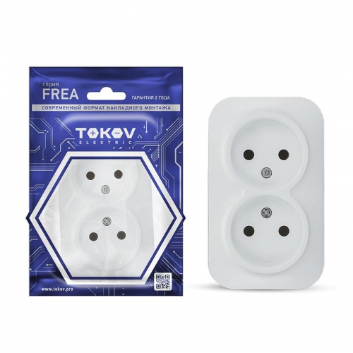 Розетка 2-м ОП Frea 16А IP20 250В без заземл. АБС-пластик бел. TOKOV ELECTRIC TKE-FR-R2-C01 TKE-FR-R2-C01