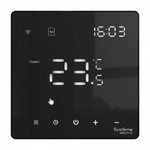Термостат программируемый ArtGallery 16А с Wi-Fi для электрич. теплого пола моноблочный черн. SE GAL001038 GAL001038