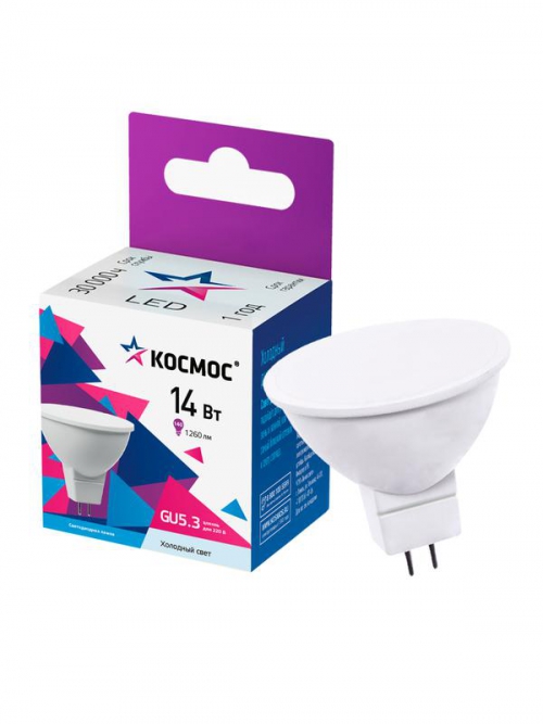 Лампа светодиодная JCDR 14Вт GU5.3 6500К 174-265В КОСМОС LkecLED14wJCDRC65 LkecLED14wJCDRC65