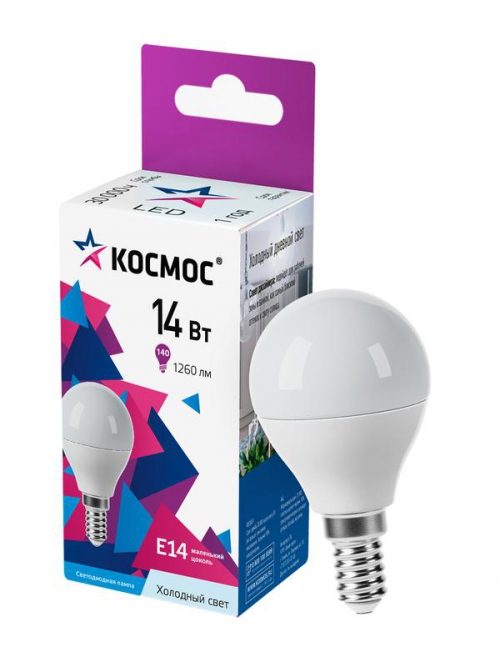 Лампа светодиодная 14Вт Шар 45 E14 6500К 174-265В КОСМОС LkecLED14wGL45E1465 LkecLED14wGL45E1465