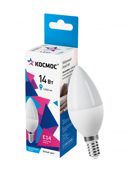 Лампа светодиодная CN 14Вт E14 4500К 1260лм 174-265В КОСМОС LkecLED14wCNE1445 LkecLED14wCNE1445