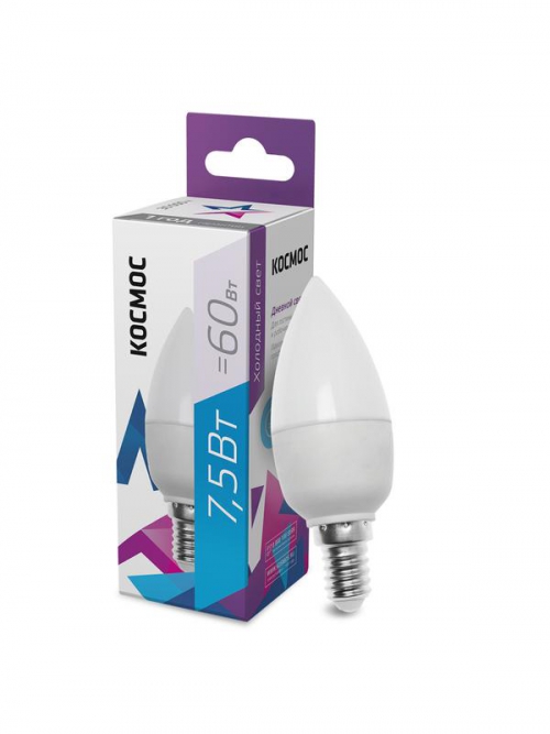 Лампа светодиодная CN 7.5Вт 220В E14 6500К КОСМОС LkecLED7.5wCNE1465 LkecLED7.5wCNE1465