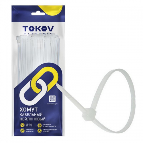 Хомут кабельный нейлоновый бел. 3.6х200 (уп.100шт) TOKOV ELECTRIC TKE-HNS-3.6-200-W/100 TKE-HNS-3.6-200-W/100