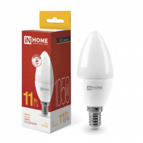 Лампа светодиодная LED-СВЕЧА-VC 11Вт свеча 230В E14 3000К 1050лм IN HOME 4690612020464 4690612020464