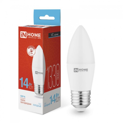 Лампа светодиодная LED-СВЕЧА-VC 14Вт E27 6500К 1330лм IN HOME 4690612047751 4690612047751
