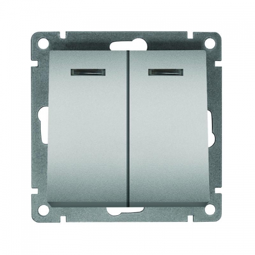 Выключатель 2-кл. СП Афина 10А IP20 с подсветкой механизм серебр. Universal A0123-S A0123-S