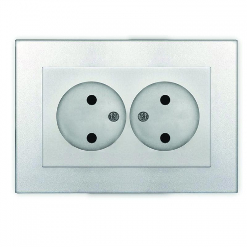 Розетка 2-м СП Афина 16А IP20 без заземл. в сборе серебр. Universal A0102-S A0102-S