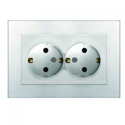Розетка 2-м СП Афина 16А IP20 с заземл. в сборе серебр. Universal A0128-S A0128-S