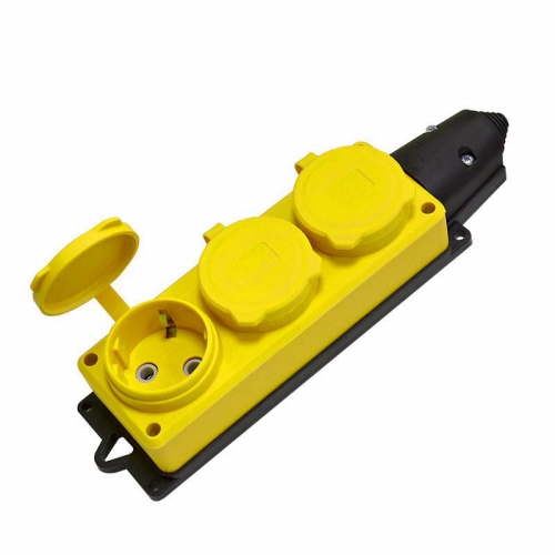 Колодка удлинителя 3-м 1ф с заглушками компакт каучук желт. Universal 3083 3083
