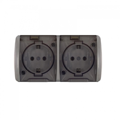 Розетка 2-м ОП Клио 16А IP54 с заземл. с прозр. крышкой сер. UNIVersal К2232-Gr К2232-Gr