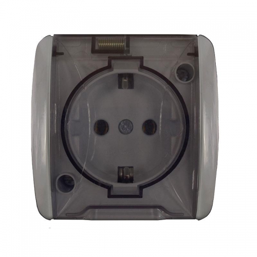Розетка 1-м ОП Клио 16А IP54 с заземл. с прозр. крышкой сер. UNIVersal К2229-Gr К2229-Gr