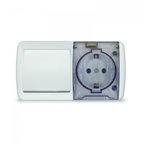 Блок ОП Клио 1-кл. выкл. 10А + розетка 1-м 16А 250В с заземл. с прозр. крышкой бел. Universal К2237 К2237