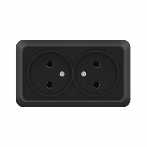 Розетка 2-м ОП Олимп 16А IP20 без заземл. черн. Universal 2215 2215