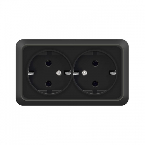 Розетка 2-м ОП Олимп 16А IP20 с заземл. черн. Universal 2216 2216