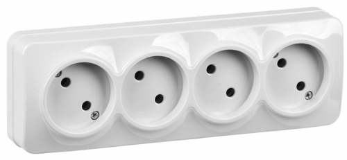 Розетка 4-м ОП GLORY РС24-2-ХБ 10А без заземл. бел. IEK ERH40-K01-10 ERH40-K01-10