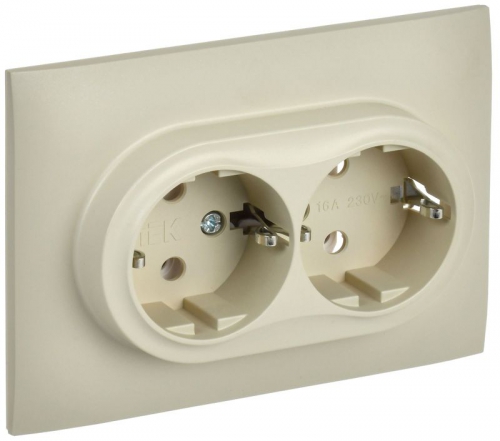 Розетка 2-м SKANDY 16А с заземл. без защ. шторок в сборе SK-R08B беж. IEK SK-R21-16-K10-F SK-R21-16-K10-F