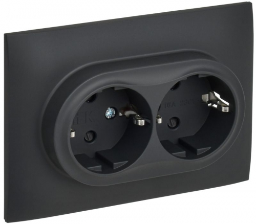 Розетка 2-м SKANDY 16А с заземл. защ. шторки в сборе SK-R07G графит IEK SK-R24-16-K53-F SK-R24-16-K53-F