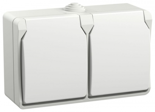 Розетка 2-м ОП Форс РСб22-3-ФБ 16А IP54 с заземл. защ. шторки бел. IEK ERS22-K01-16-54-DC ERS22-K01-16-54-DC