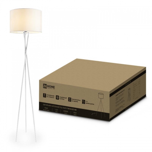 Светильник ТНО 04-Е27-NW 230В торшер напольн. под лампу беж. абажур/бел. тренога IN HOME 4690612059563 4690612059563