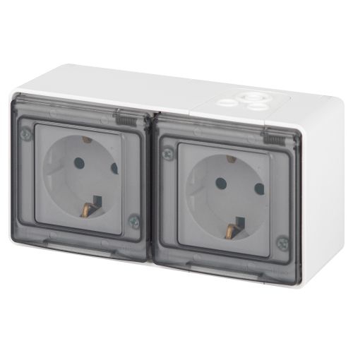 Розетка Эксперт 11-2503-01 2х2P+E гориз. IP55 16А-250В ОУ бел. Эра Б0063264 Б0063264