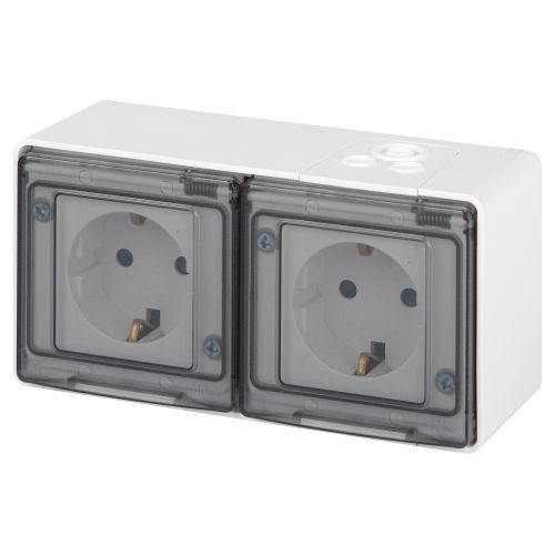 Розетка Эксперт 11-2504-01 2х2P+E гориз. IP55 шторки 16А-250В ОУ бел. Эра Б0063262 Б0063262