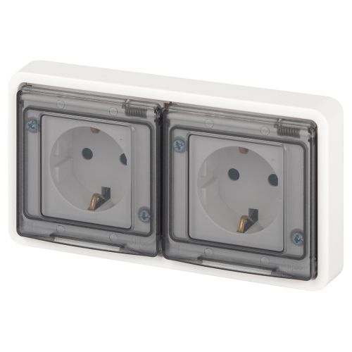 Розетка Эксперт 11-2523-01 2х2P+E гориз. IP55 16А-250В СУ бел. Эра Б0063276 Б0063276