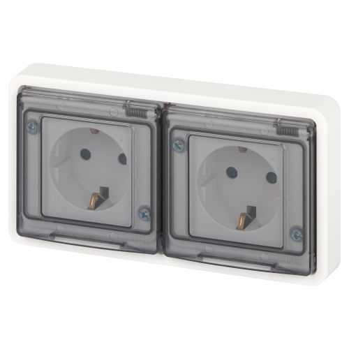 Розетка Эксперт 11-2524-01 2х2P+E гориз. IP55 шторки 16А-250В СУ бел. Эра Б0063254 Б0063254