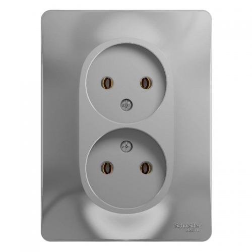 Розетка 2-м СП Glossa 16А IP20 без заземл. в сборе алюм. SE GSL000320 GSL000320