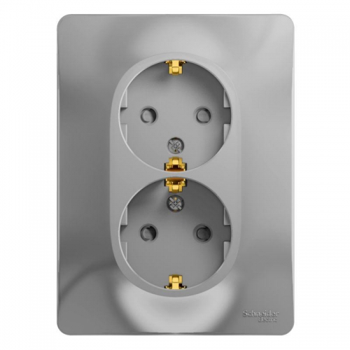 Розетка 2-м СП Glossa 16А IP20 с заземл. защ. шторки в сборе алюм. SE GSL000326 GSL000326