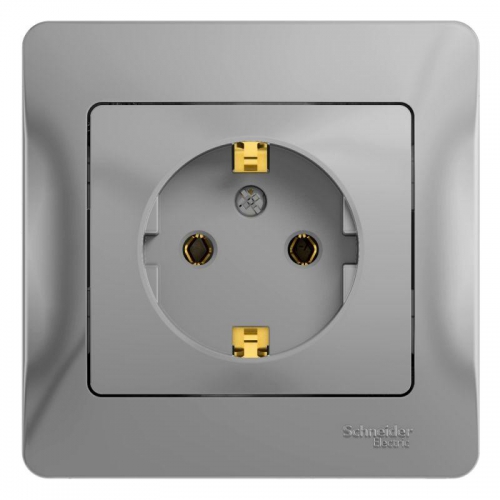 Розетка 1-м СП Glossa 16А IP20 с заземл. в сборе алюм. SE GSL000342 GSL000342