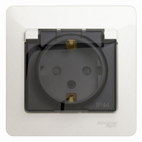 Розетка 1-м СП Glossa 16А IP44 с заземл. защ. шторки с крышкой в сборе перламутр. SE GSL000648 GSL000648