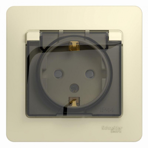 Розетка 1-м СП Glossa 16А IP44 с заземл. защ. шторки с крышкой в сборе беж. SE GSL000248 GSL000248