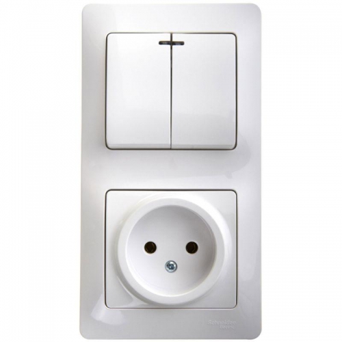 Блок комбинированный Glossa (розетка + 2-кл. выкл. с подсветкой) бел. SE GSL000173 GSL000173