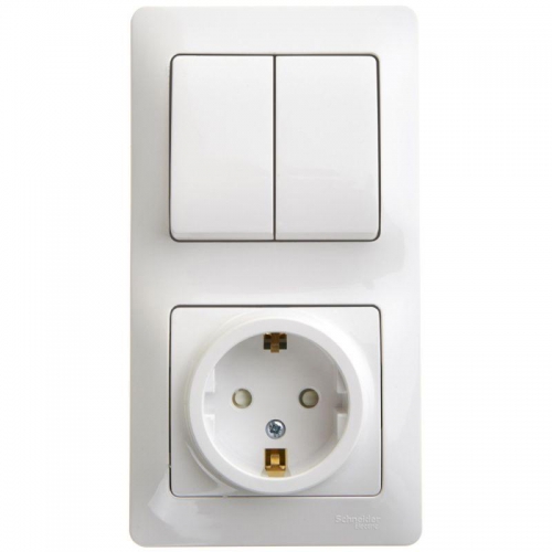 Блок комбинированный Glossa (розетка защ. шторки с заземл.+ 2-кл. выкл.) бел. SE GSL000174 GSL000174