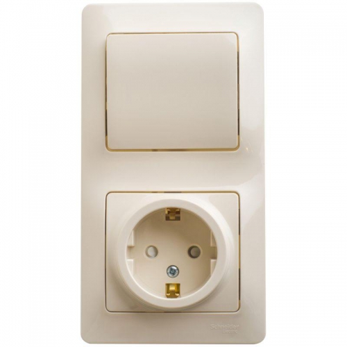 Блок комбинированный Glossa (розетка защ. шторки с заземл. + 1-кл. выкл.) беж. SE GSL000270 GSL000270
