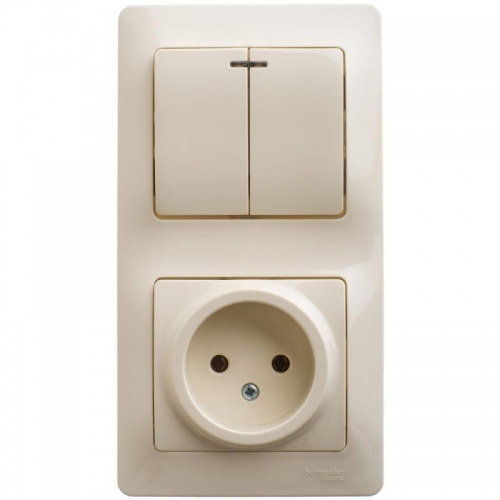 Блок комбинированный Glossa (розетка + 2-кл. выкл. с подсветкой) беж. SE GSL000273 GSL000273